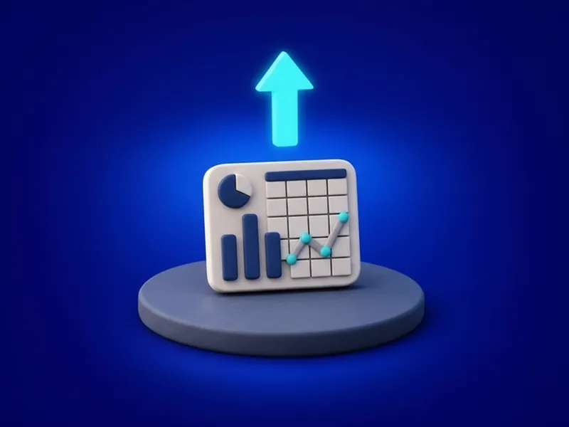 A spreadsheet with bar and line charts rising out of it and an arrow pointing up.